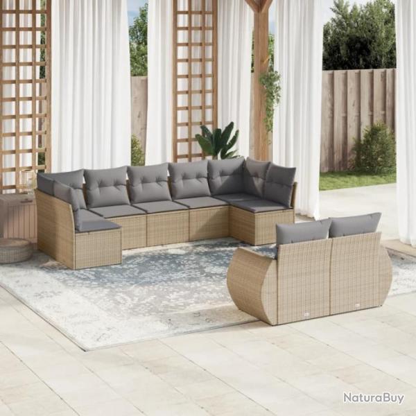 Salon de jardin avec coussins 9 pcs beige rsine tresse