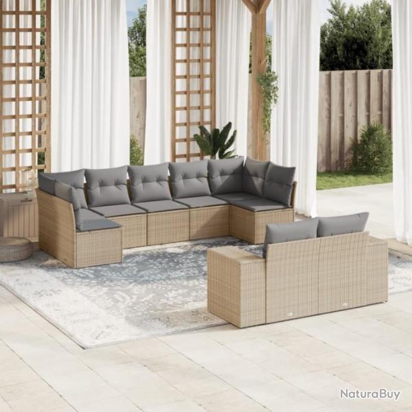 Salon de jardin avec coussins 9 pcs beige rsine tresse