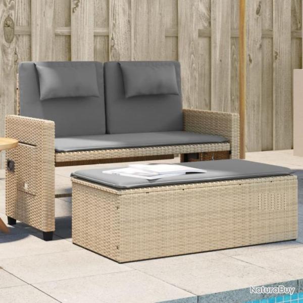 Banc inclinable de jardin avec coussins beige rsine tresse