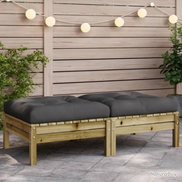 Repose-pieds de jardin avec coussins 2 pcs bois de pin imprgn