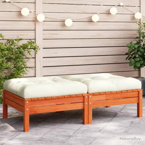 Repose-pieds de jardin avec coussins 2 pcs bois massif pin