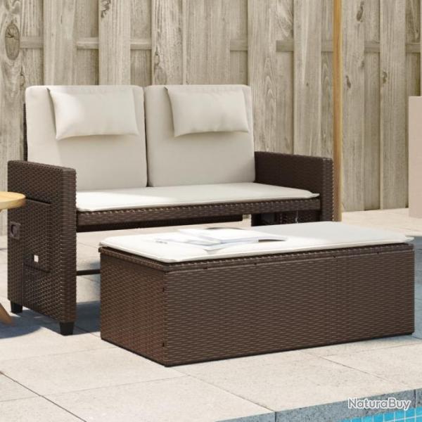 Banc inclinable de jardin avec coussins marron rsine tresse