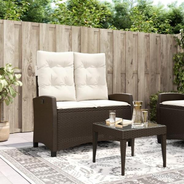 Banc inclinable de jardin avec coussins marron rsine tresse