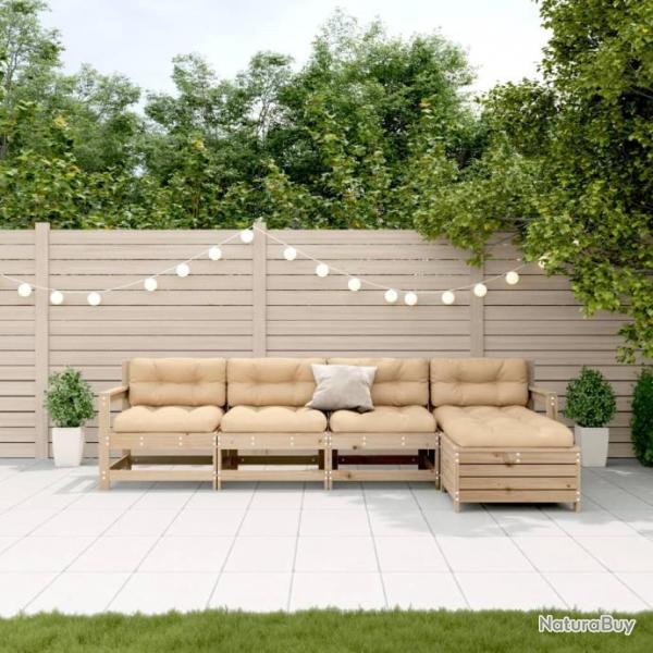 Salon de jardin 5 pcs avec coussins Bois de pin massif