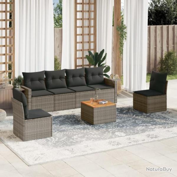 Salon de jardin avec coussins 7 pcs gris rsine tresse