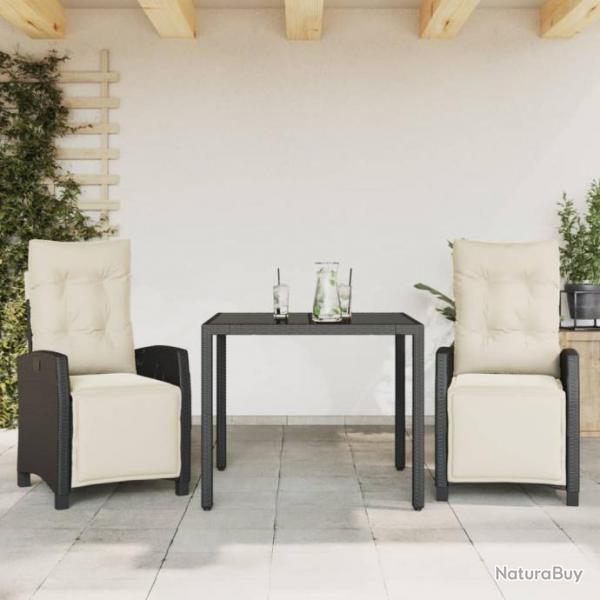 Ensemble  manger de jardin avec coussins 3 pcs Noir