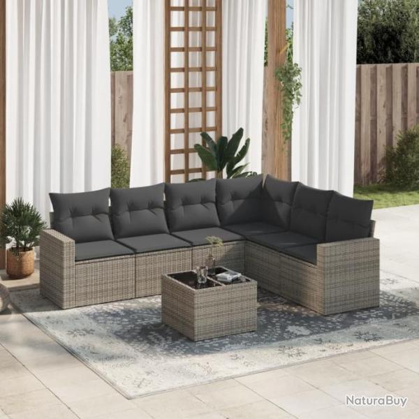 Salon de jardin avec coussins 7 pcs gris rsine tresse