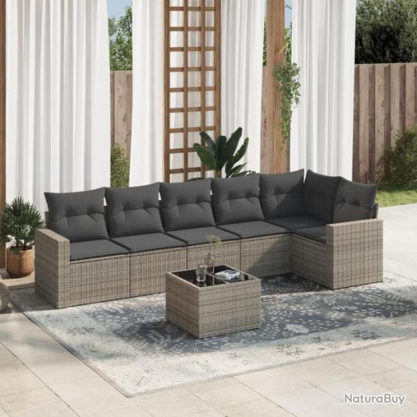 Salon de jardin avec coussins 7 pcs gris rsine tresse