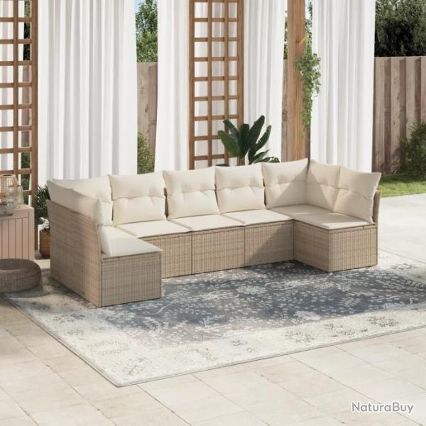 Salon de jardin avec coussins 7 pcs beige rsine tresse