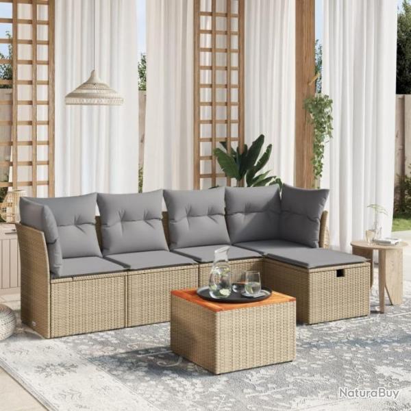 Salon de jardin avec coussins 6pcs mlange beige rsine tresse