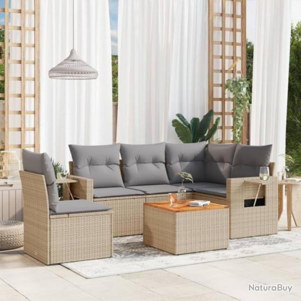 Salon de jardin avec coussins 6pcs mlange beige rsine tresse