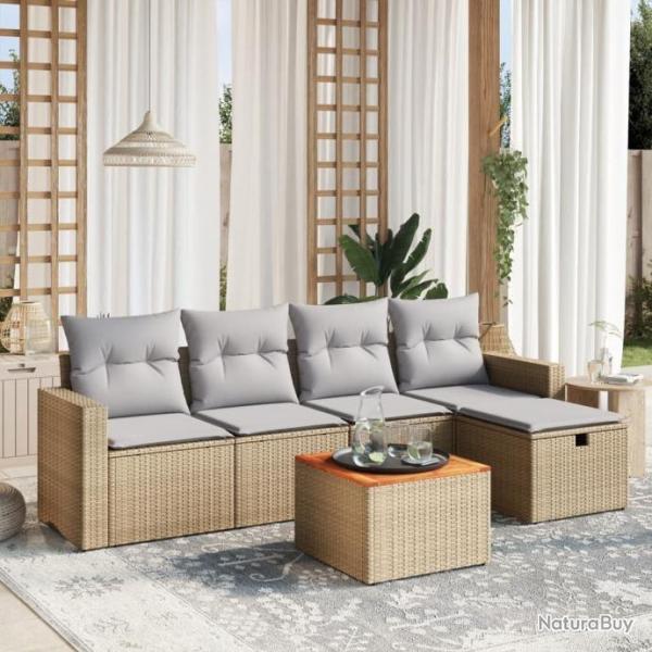 Salon de jardin avec coussins 6pcs mlange beige rsine tresse