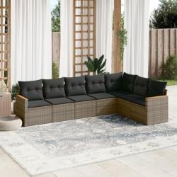 Salon de jardin avec coussins 7 pcs gris résine tressée