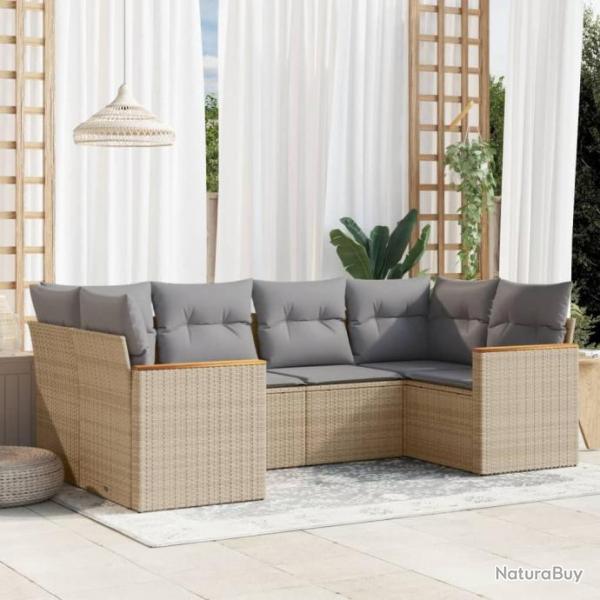 Salon de jardin avec coussins 6 pcs beige rsine tresse