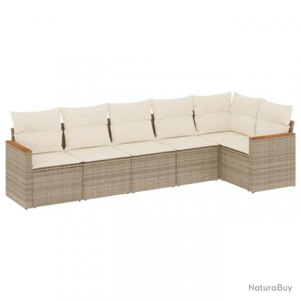 Salon de jardin avec coussins 6 pcs beige rsine tresse