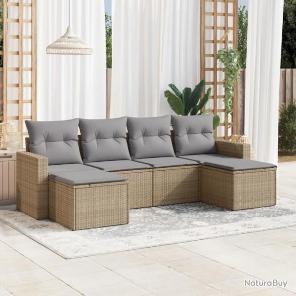 Salon de jardin avec coussins 6 pcs beige rsine tresse