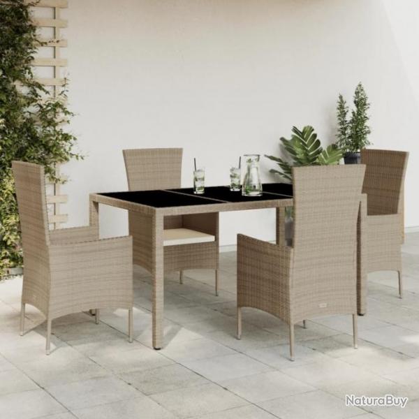 Ensemble  manger de jardin avec coussins 5pcs Beige poly rotin