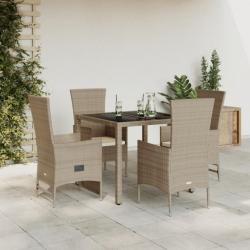 Ensemble à manger de jardin avec coussins 5pcs Beige poly rotin