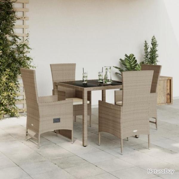 Ensemble  manger de jardin avec coussins 5pcs Beige poly rotin