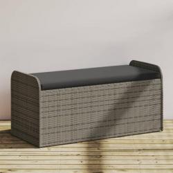 Banc de rangement avec coussin gris 115x51x52 cm résine tressée