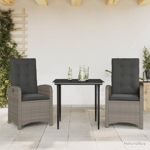 Ensemble  manger de jardin 3 pcs avec coussins Gris