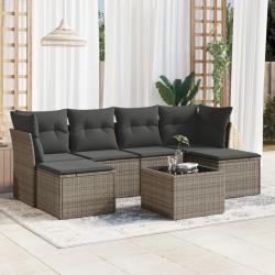 Salon de jardin avec coussins 7 pcs gris résine tressée