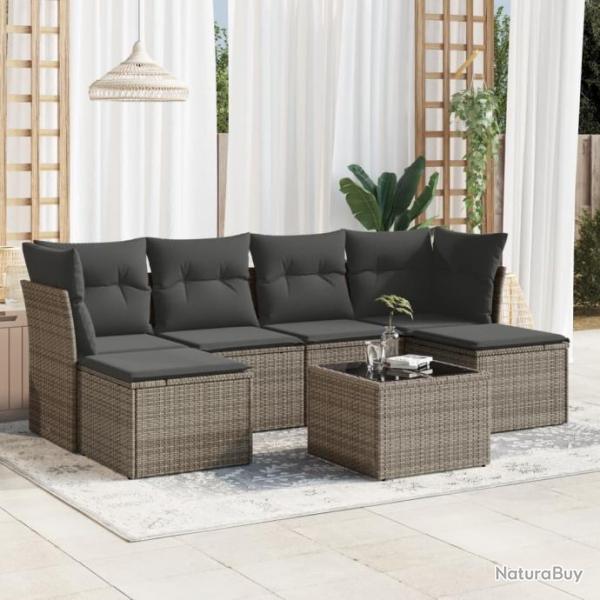 Salon de jardin avec coussins 7 pcs gris rsine tresse