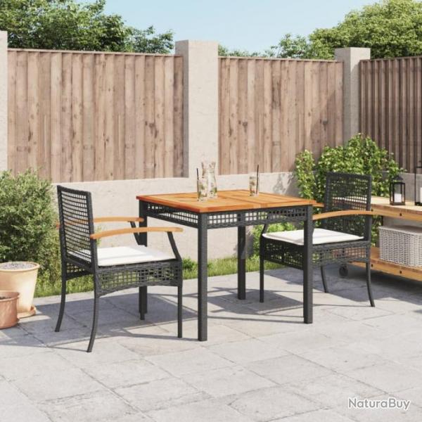 Ensemble  manger de jardin avec coussins 3 pcs Noir