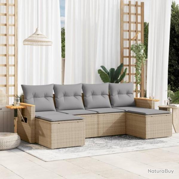 Salon de jardin avec coussins 6 pcs beige rsine tresse