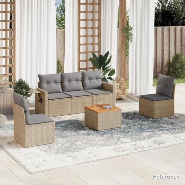 Salon de jardin avec coussins 6 pcs beige rsine tresse