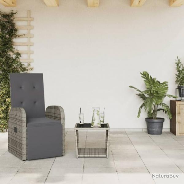 Ensemble  manger de jardin et coussins 2 pcs gris rotin