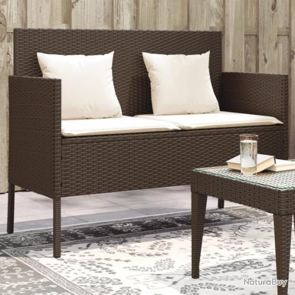 Banc de jardin avec coussins marron rsine tresse