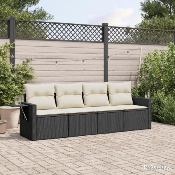 Salon de jardin 4 pcs avec coussins noir rsine tresse