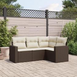 Salon de jardin 4 pcs avec coussins marron résine tressée