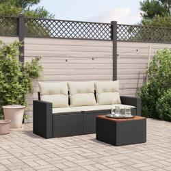 Salon de jardin 4 pcs avec coussins noir résine tressée