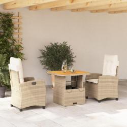 Ensemble à manger de jardin et coussins 3 pcs Beige poly rotin