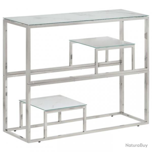 Table console argent acier inoxydable et verre tremp