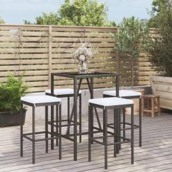 Ensemble de bar de jardin 5 pcs avec coussins noir poly rotin