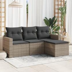 Salon de jardin 4 pcs avec coussins gris résine tressée