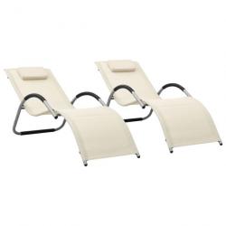 Chaises longues Textilène 2 pcs Crème et gris