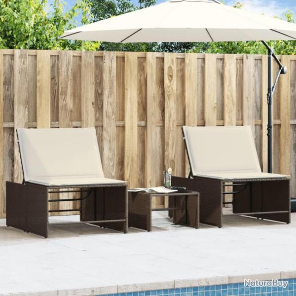 Chaises longues lot de 2 avec table marron rsine tresse