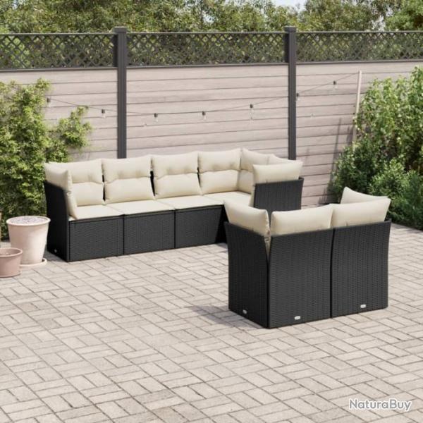 Salon de jardin 7 pcs avec coussins noir rsine tresse