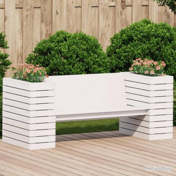 Banc avec jardinires blanc 167,5x60x65 cm bois massif de pin