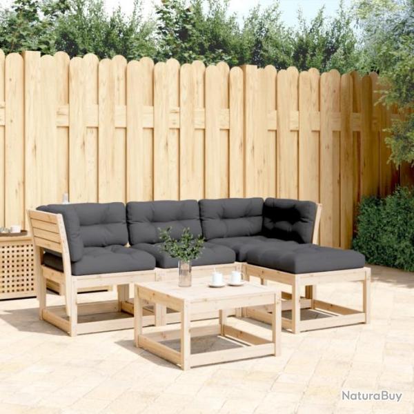 Salon de jardin 4 pcs avec coussins Bois de pin massif