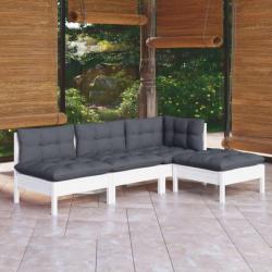 Salon de jardin 4 pcs avec coussins blanc bois de pin