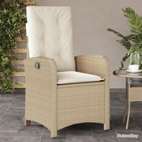 Chaise inclinable de jardin avec coussins beige rsine tresse