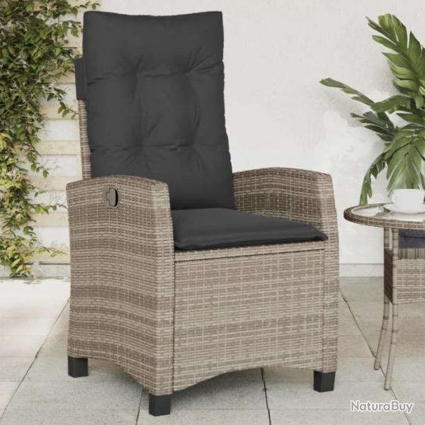 Chaise inclinable de jardin avec coussins gris rsine tresse