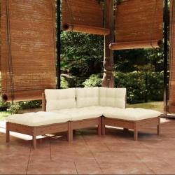 Salon de jardin 4 pcs avec coussins bois de pin massif