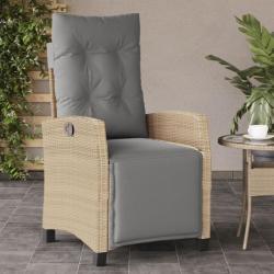 Chaise inclinable de jardin et repose-pied mélange beige rotin