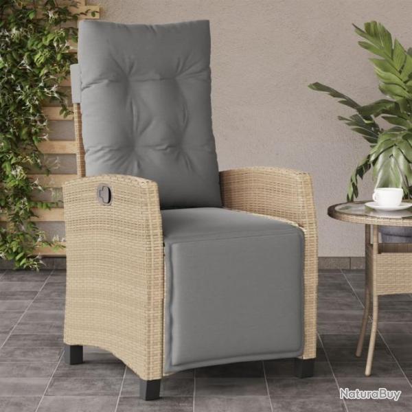 Chaise inclinable de jardin et repose-pied mlange beige rotin